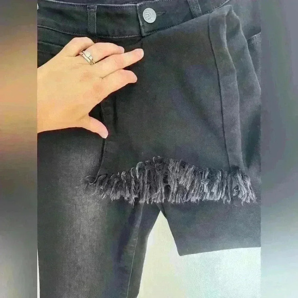 Women’s Peppered Denim black pants fringe ankle hem size 26 zip closure - Picture 5 of 15